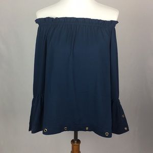 Blue off the shoulder hole detail top